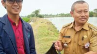 KKN di Bongas,Mahasiswa Unwir Tabur Pakan Ikan Bersama Camat di Embung Desa Kertamulya