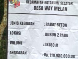 Pemdes Way Melan Kotabumi Selesaikan Rabat Beton Jalan