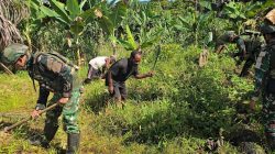 Satgas Yonif 521/DY Bantu Warga Berkebun di Kampung Benawa